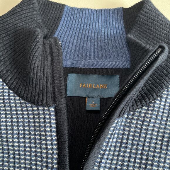 FAIRLANE Mens Navy Blue Knit Pullover Sweater Mock Neck cotton cashmere Sz L NEW - Picture 2 of 14